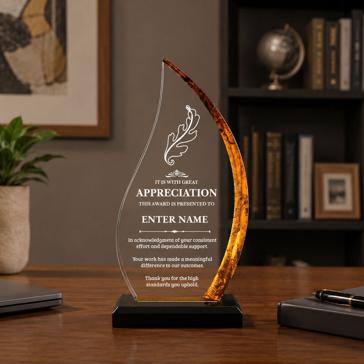 Appreciation Awards - Acrylic Gold Flame Awards - Personalize Online – Choose From 5 Designs