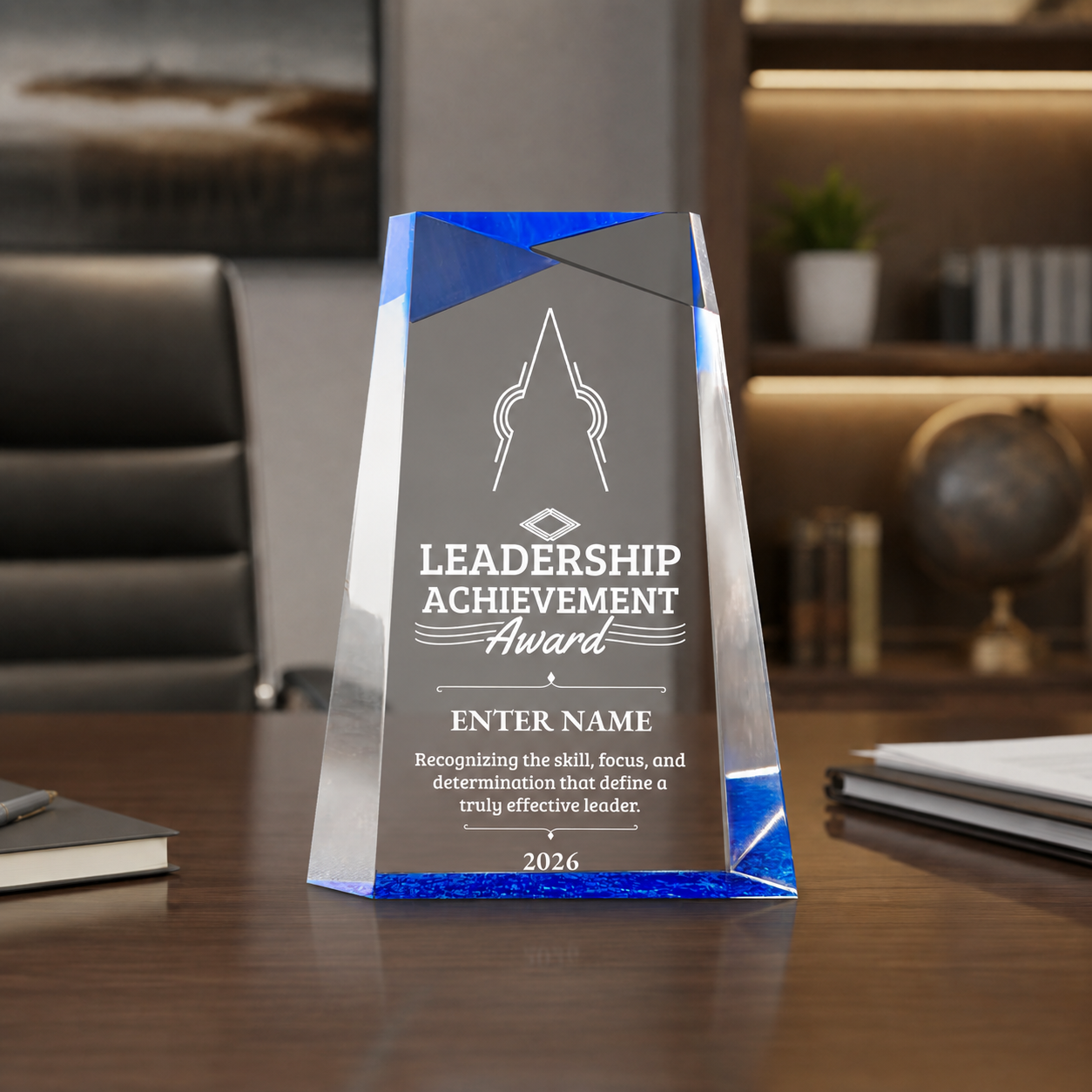 Leadership Awards - Blue Facet Wedge Acrylic Awards - Personalize Online – Choose From 5
