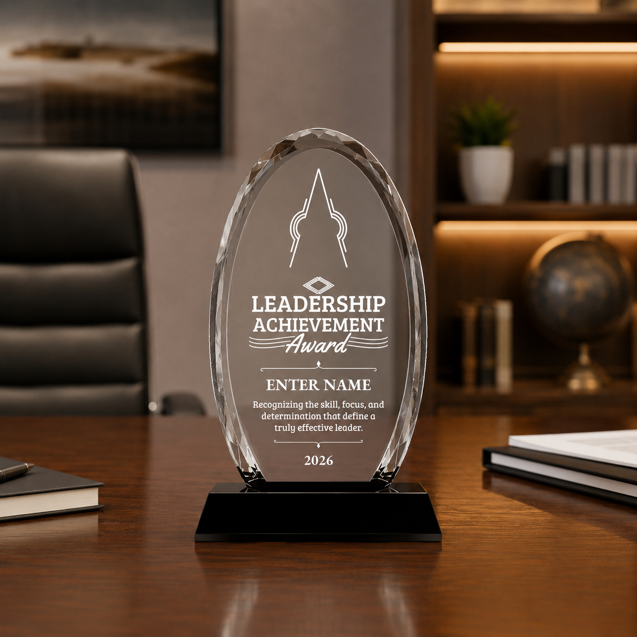 Leadership Awards - Optical Crystal Glass Oval Facet Awards - Personalize Online – Choose From 5 Designs