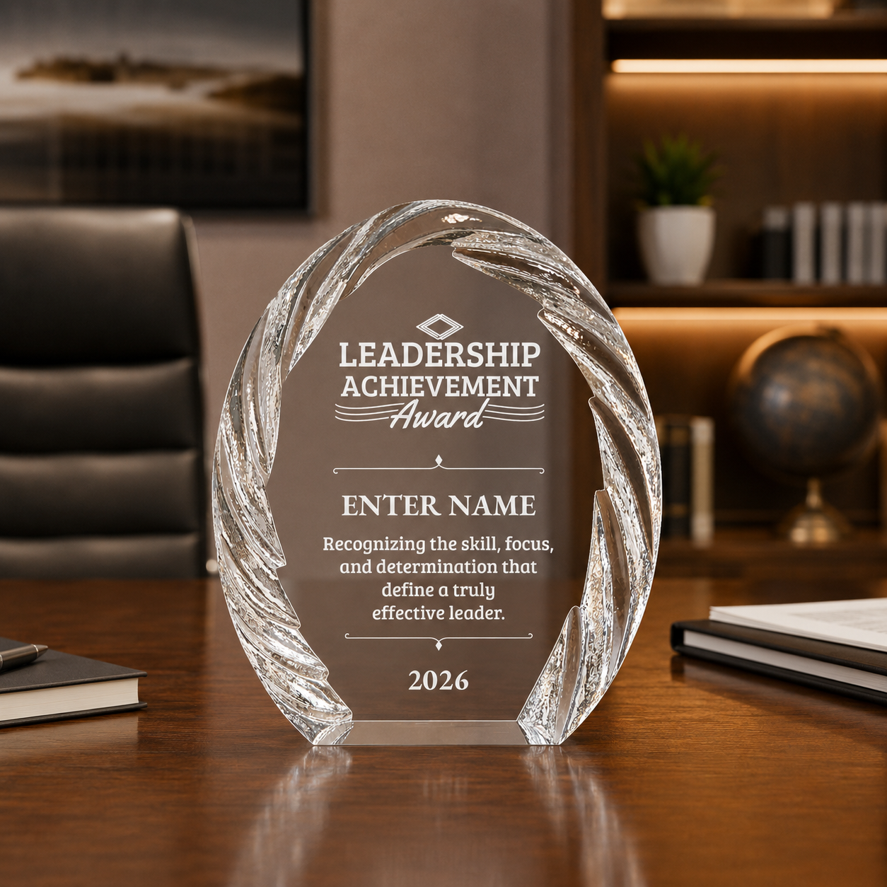 Leadership Awards - Oval Crystal with Decorative Edge Awards - Personalize Online – Choose From 5 Designs