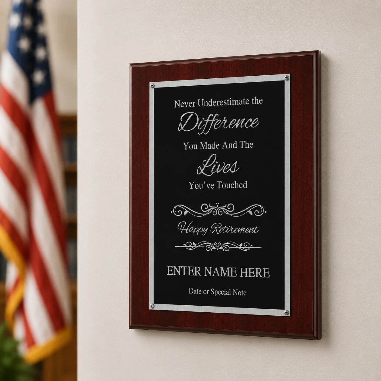 Never Underestimate the Difference You Made Classic Retirement Plaque - 4 Frame Colors - Silver & Gold Plate Options
