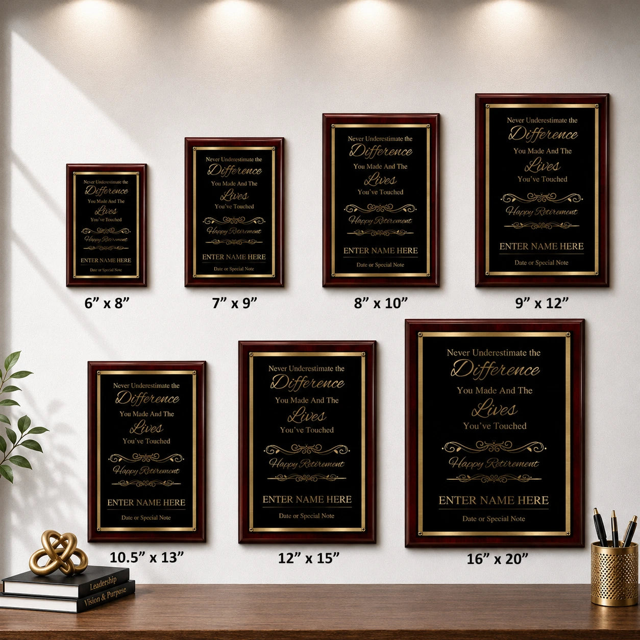 Never Underestimate the Difference You Made Classic Retirement Plaque - 4 Frame Colors - Silver & Gold Plate Options