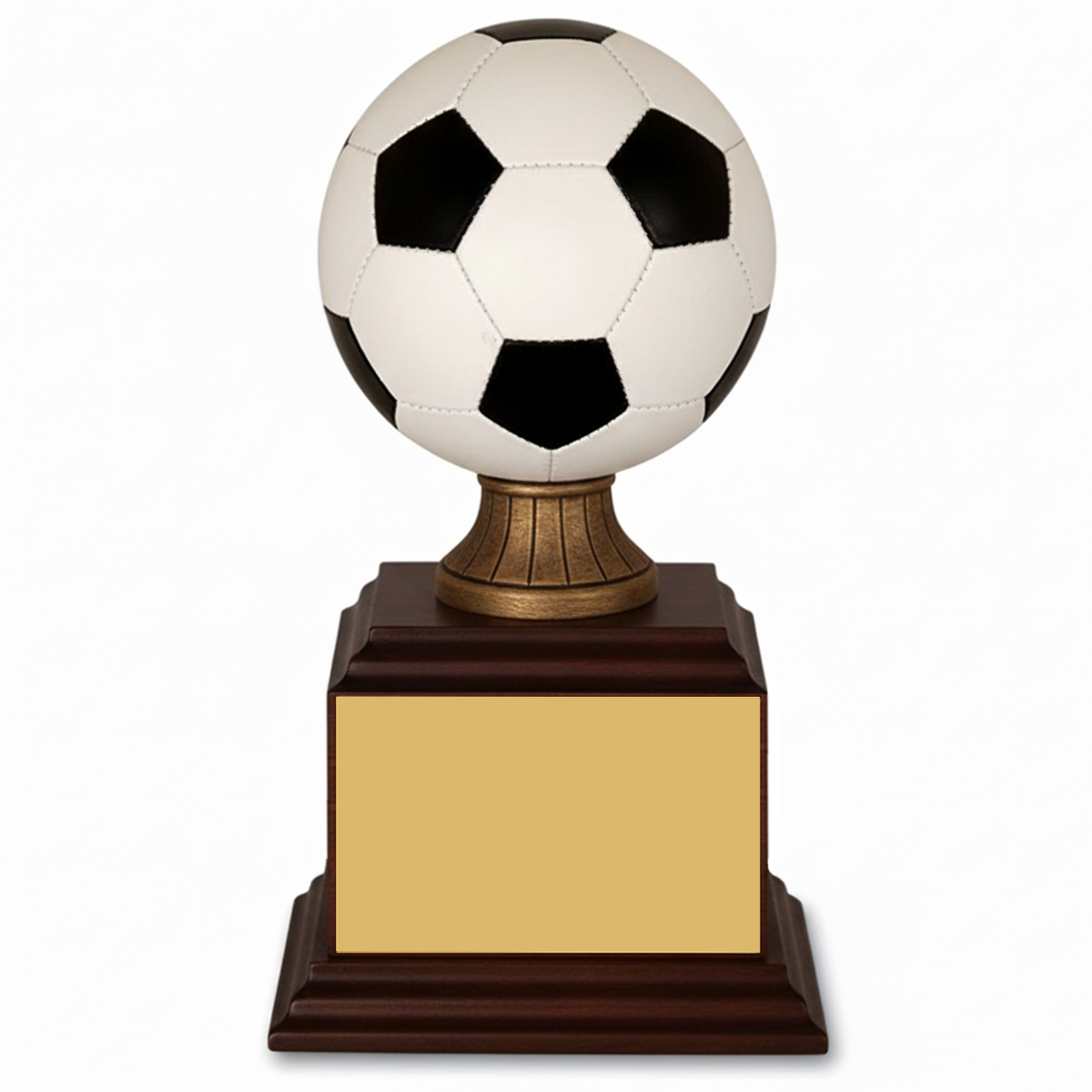 Soccer Tournament Trophies - Ball on a Wooden Base, 9" and 16"
