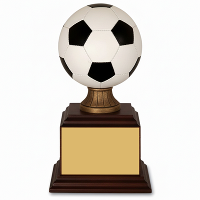Soccer Tournament Trophies - Ball on a Wooden Base, 9" and 16"