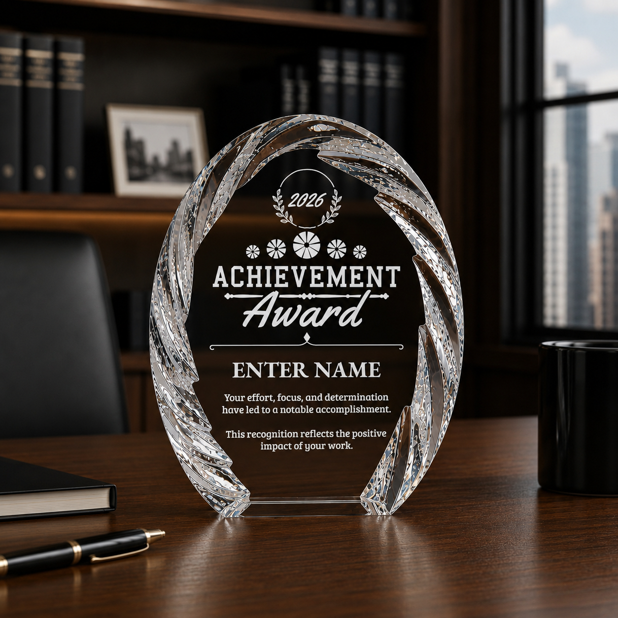 Achievement Awards - Oval Crystal with Decorative Edge Awards - Personalize Online – Choose From 5 Designs