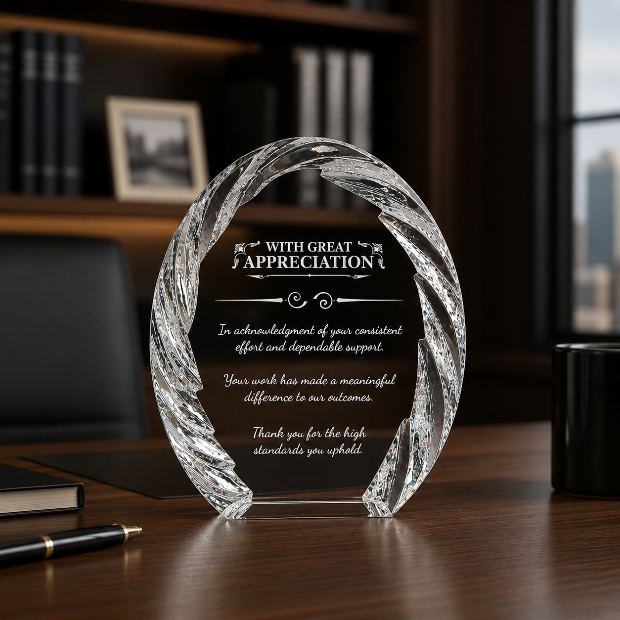 Appreciation Awards - Oval Crystal with Decorative Edge Awards - Personalize Online – Choose From 5 Designs