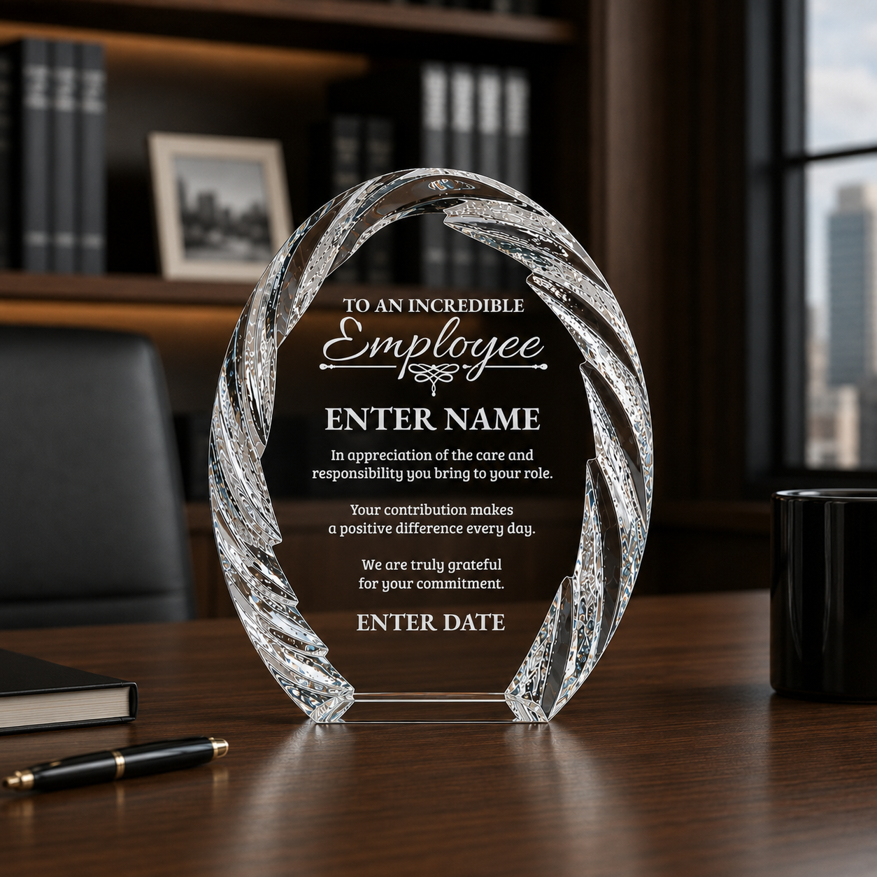 Employee Appreciation Awards - Oval Crystal with Decorative Edge Awards - Personalize Online – Choose From 5 Designs