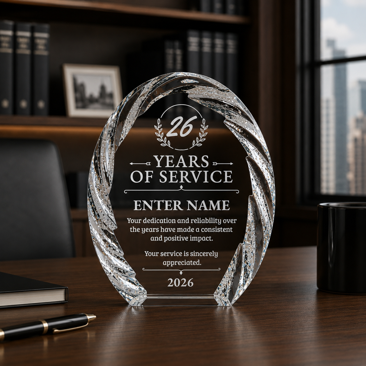 Long Service Awards - Oval Crystal with Decorative Edge Awards - Personalize Online – Choose From 5 Designs
