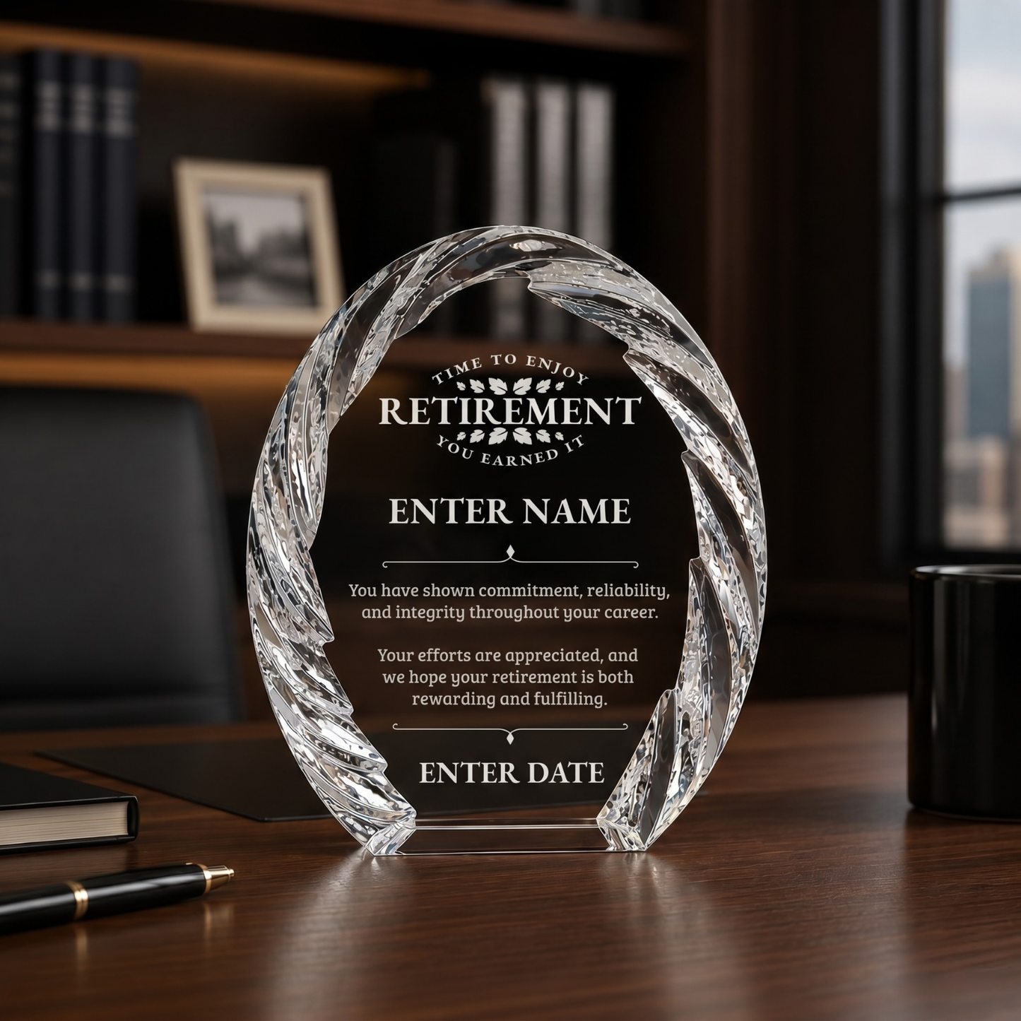 Retirement Awards - Oval Crystal with Decorative Edge Awards - Personalize Online – Choose From 5 Designs