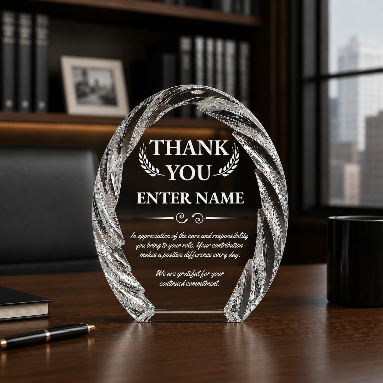 Thank You Awards - Oval Crystal with Decorative Edge Awards - Personalize Online – Choose From 5 Designs