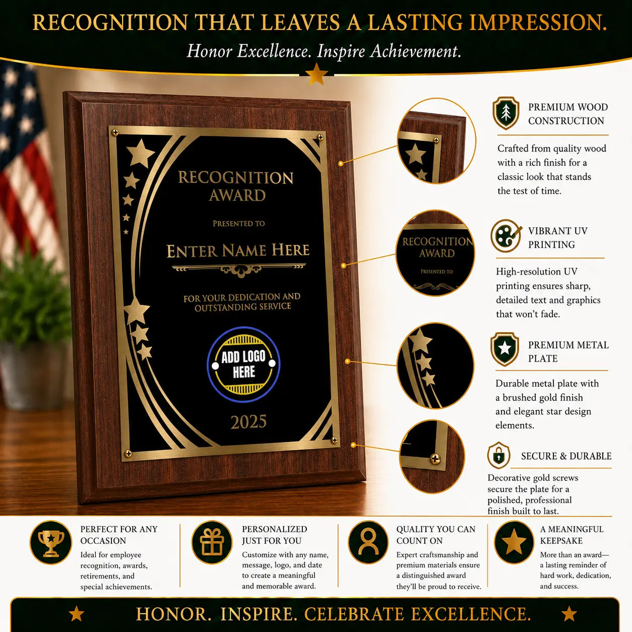 Recognition Award Classic Plaque - 4 Frame Colors