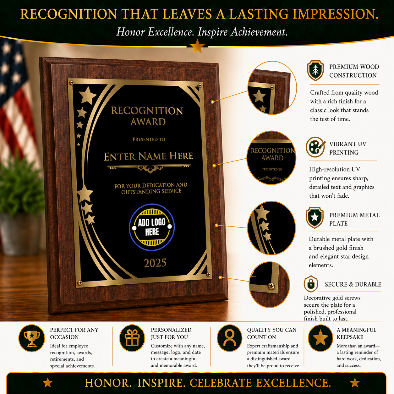 Recognition Classic Plaque With Gold Plate - 4 Frame Colors
