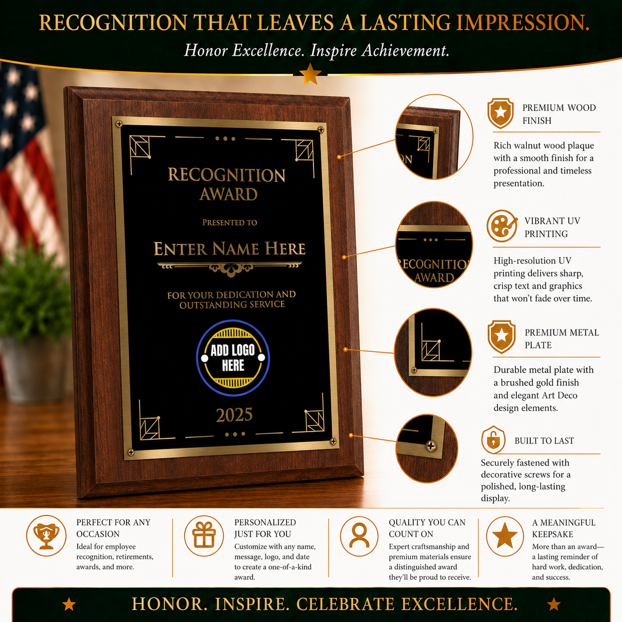Recognition Classic Plaque With Gold Plate - 4 Frame Colors
