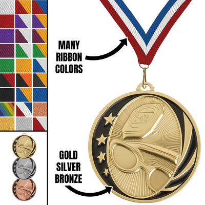 MidNite Star Swimming Medal – Gold, Silver & Bronze with 40 Ribbon Options