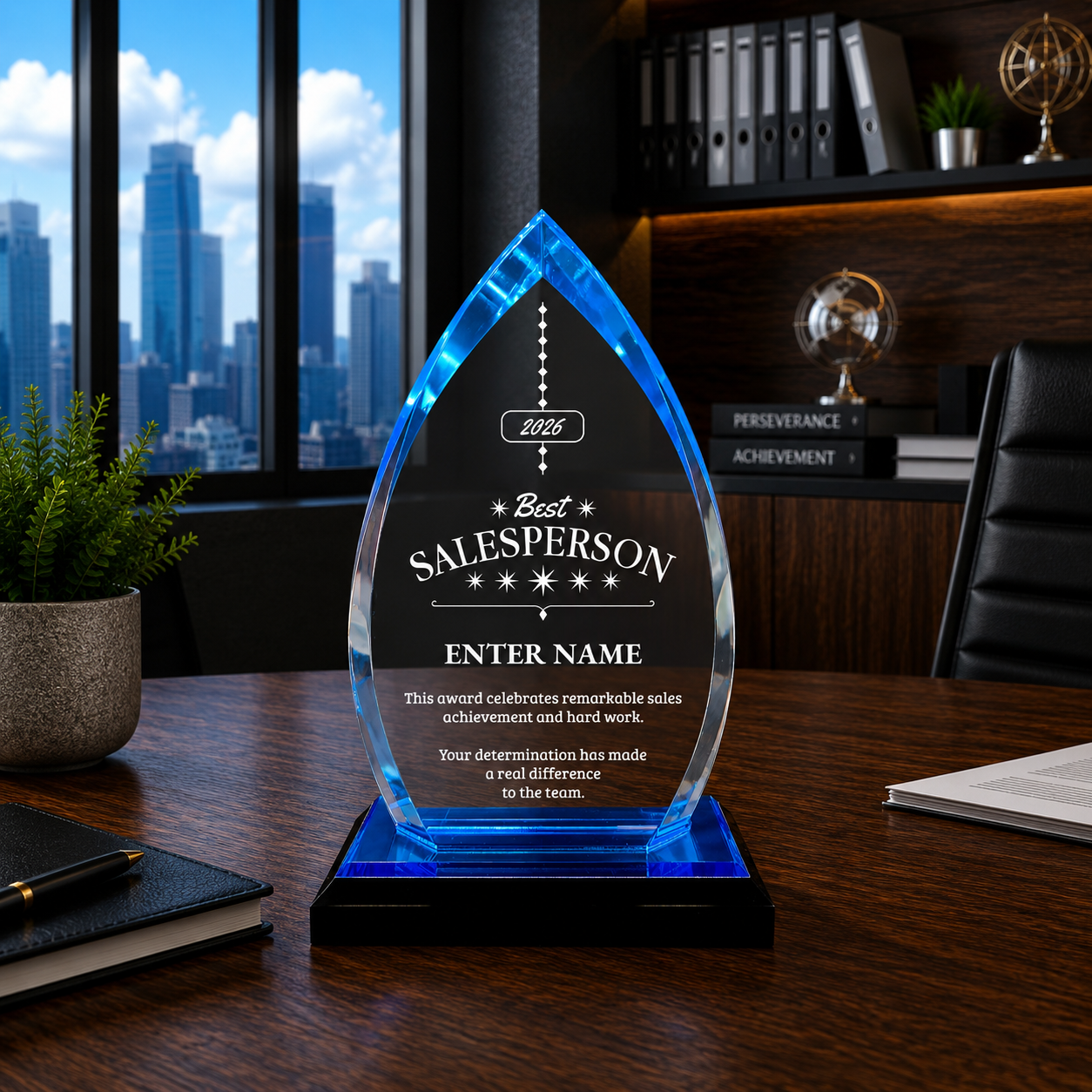 Sales Awards - Blue Oval Acrylic Awards - Personalize Online – Choose From 5 Designs