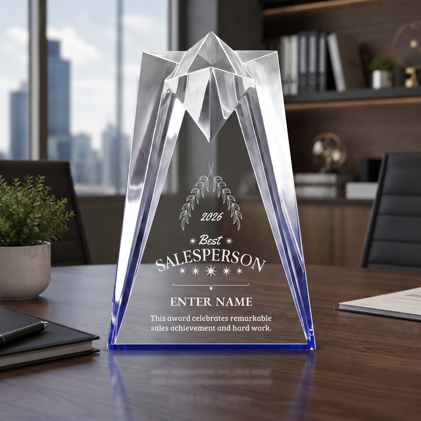 Sales Awards - Blue Sculpted Star Acrylic Awards - Personalize Online – Choose From 5 Designs