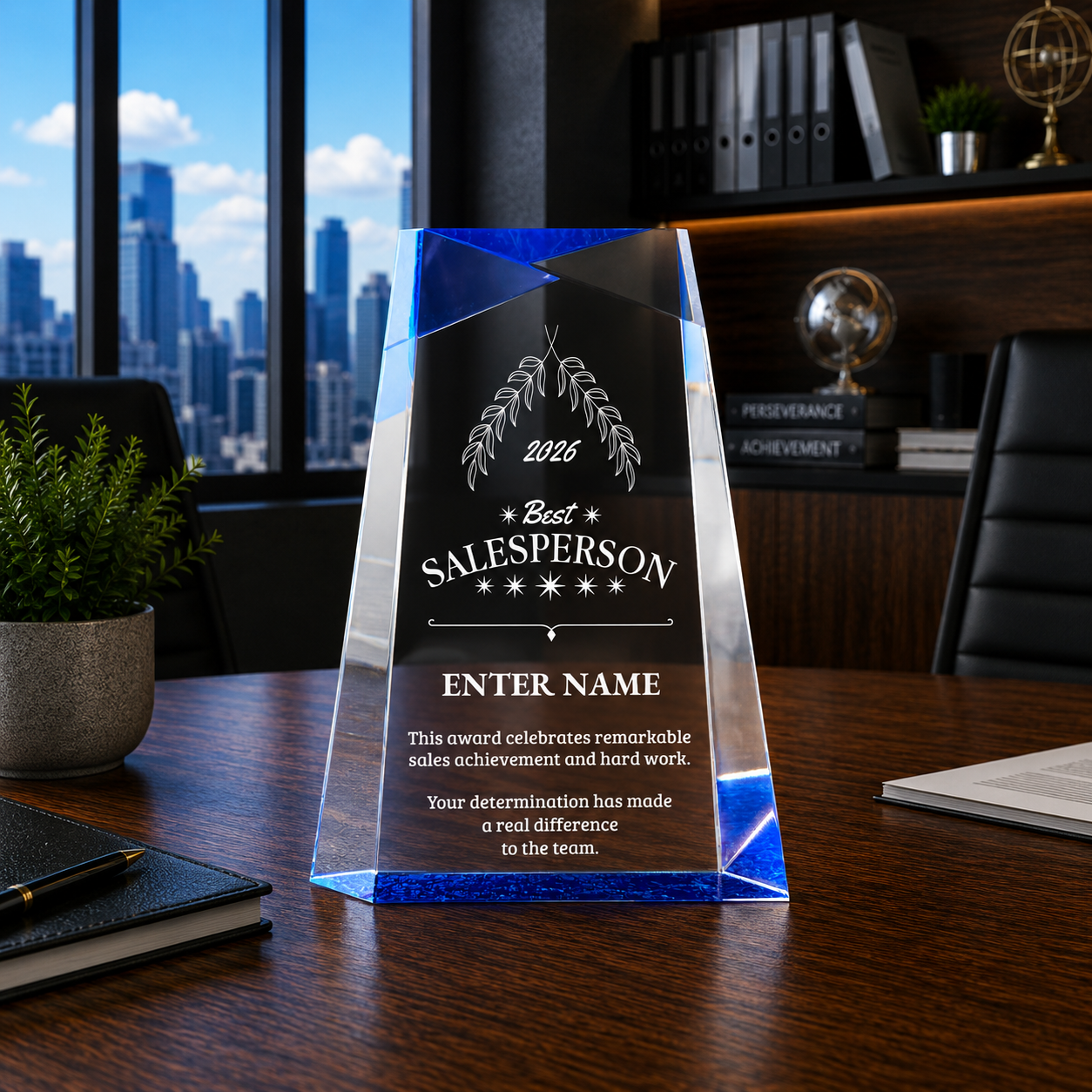 Sales Awards - Blue Facet Wedge Acrylic Awards - Personalize Online – Choose From 5 Designs