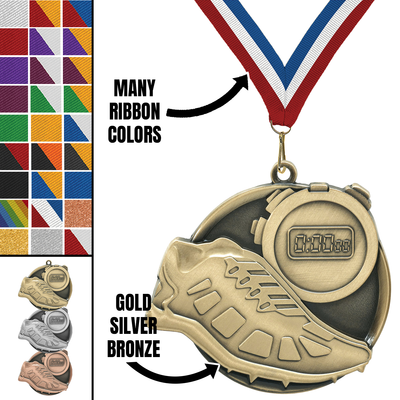 2.25" Track & Field Mega Medal – Gold, Silver & Bronze with 30 Ribbon Options
