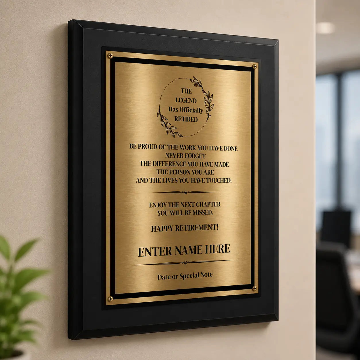 The Legend Has Officially Retired Retirement Plaque - 4 Frame Colors - Brushed Silver & Gold Plate Option