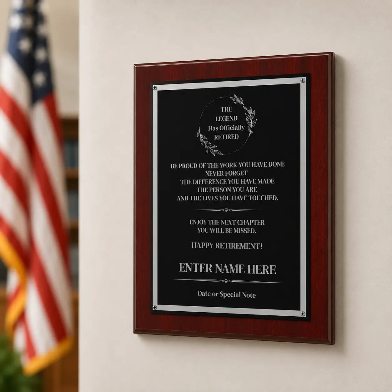 The Legend Has Officially Retired Classic Retirement Plaque - 4 Frame Colors - Silver & Gold Plate Option