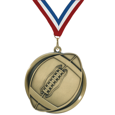 2.25" Football Mega Medal – Gold, Silver & Bronze with 30 Ribbon Options