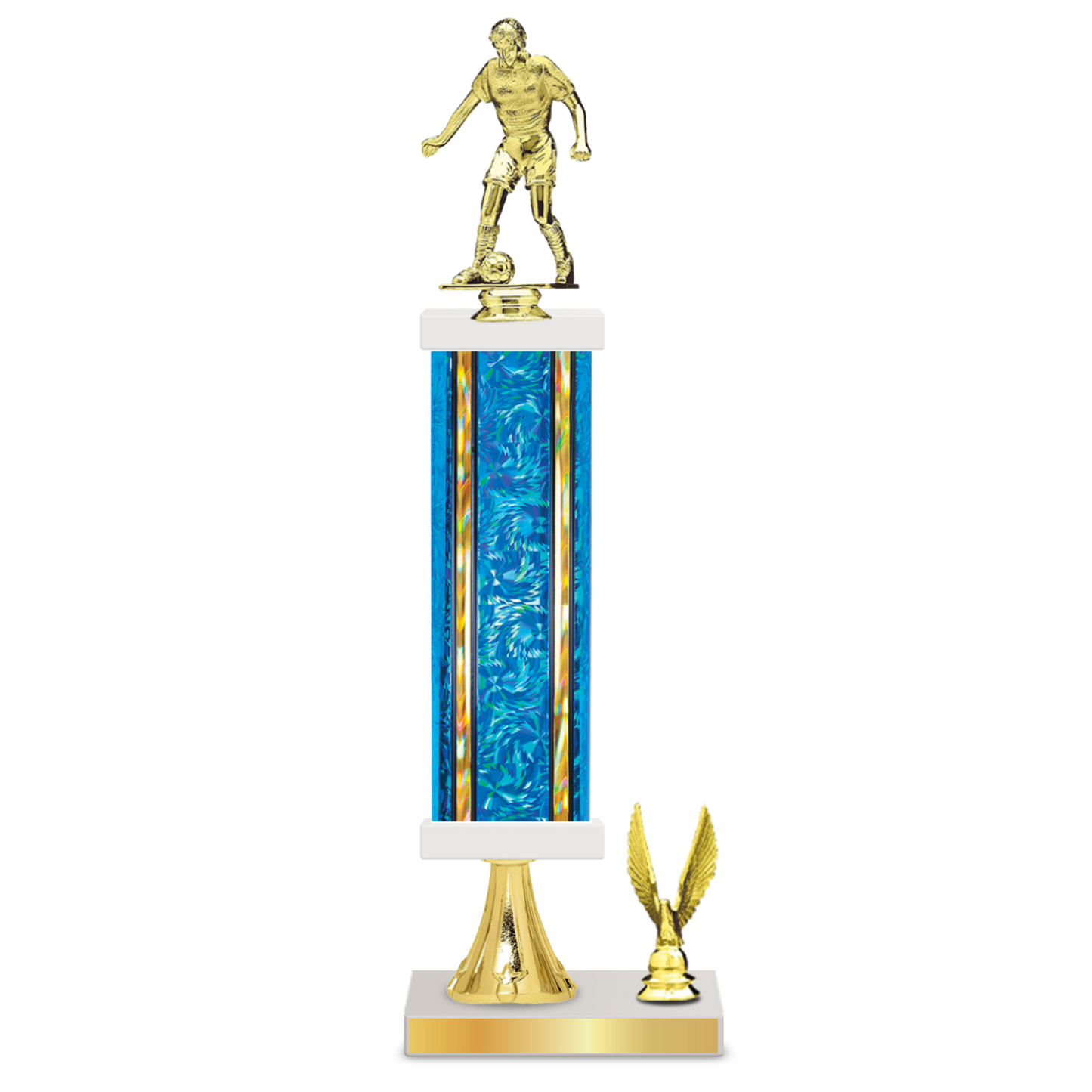 Personalised Soccer Column Trophy / Award 15"– 18" Custom Figurines & Plate