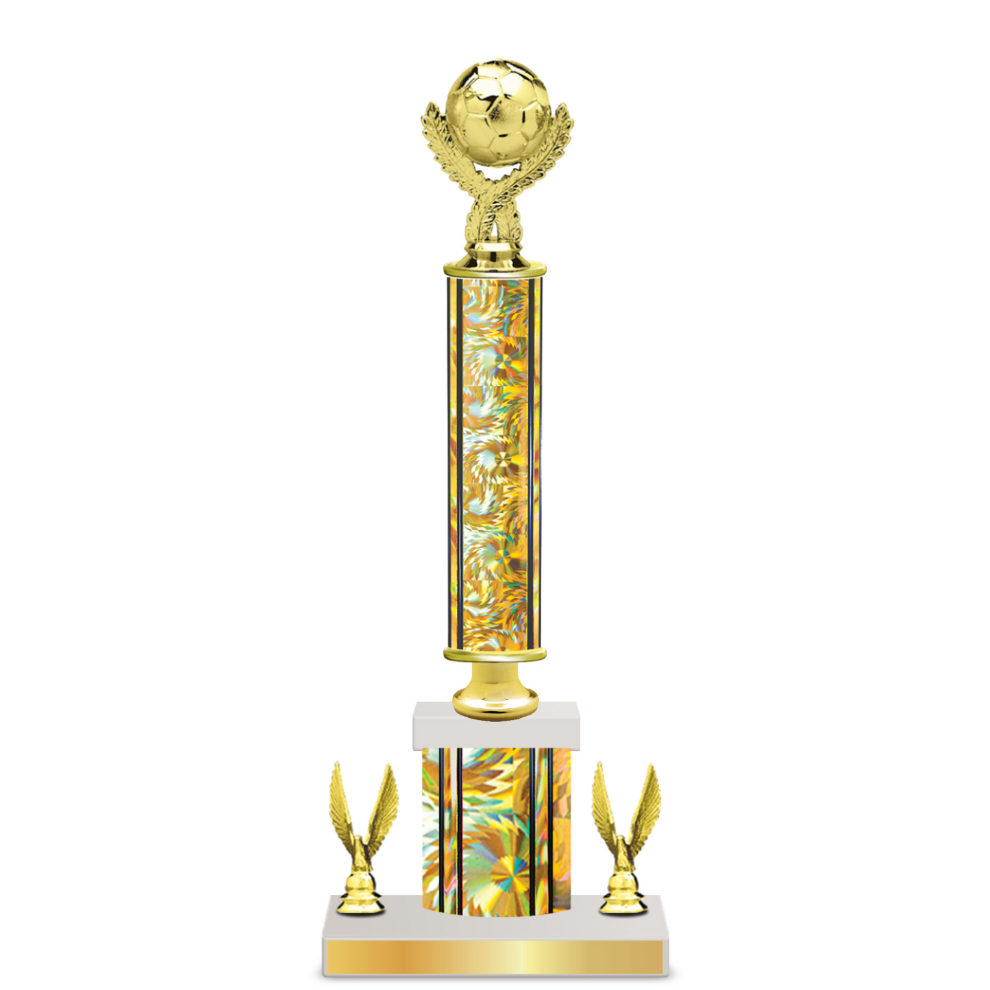 Personalised Soccer Column Trophy / Award 15"– 18" Custom Figurines & Plate