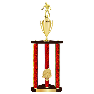 Personalised 3 Column Soccer Trophy / Award 32" – 36" Custom Figurines & Plate