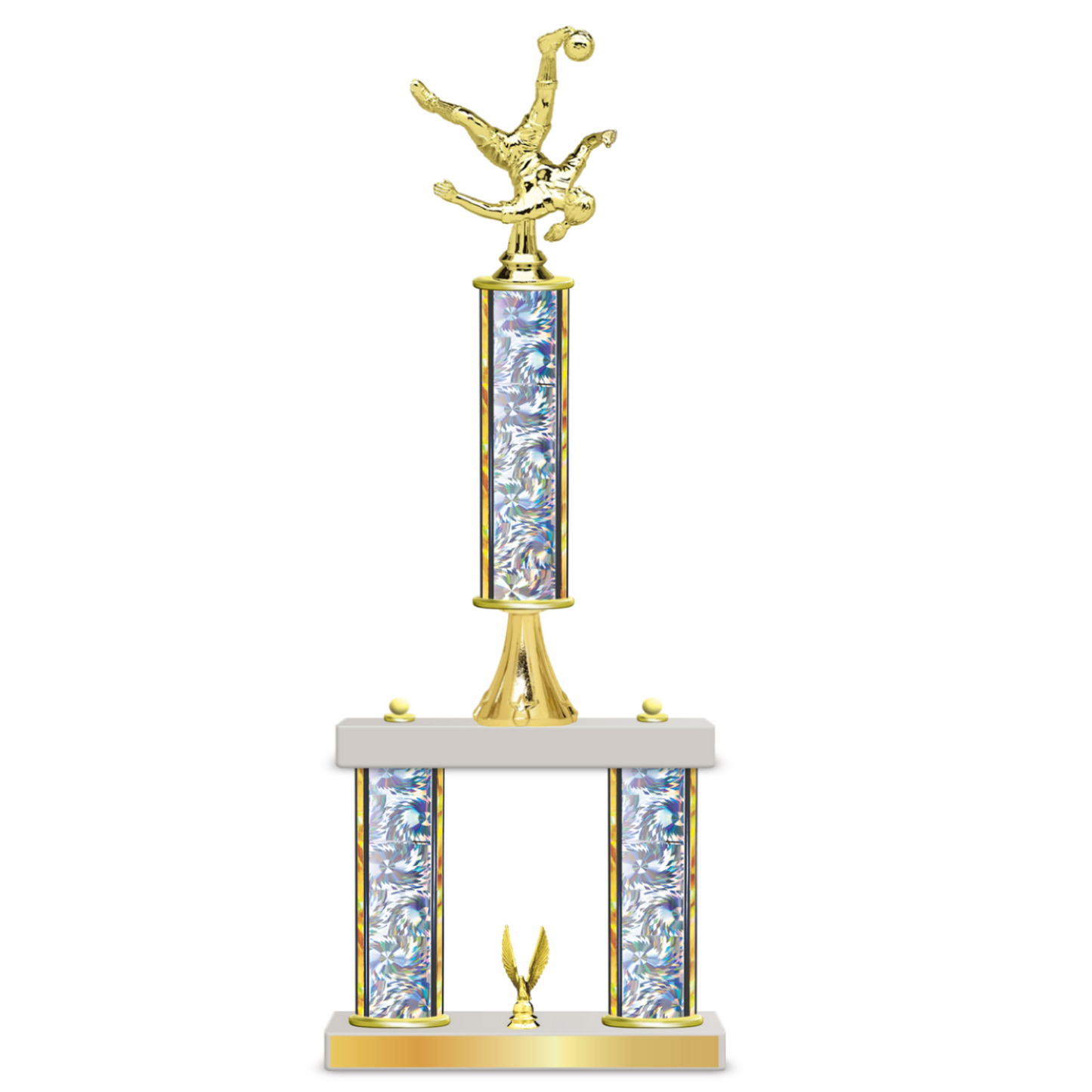 Personalised 3 Column Soccer Trophy / Award 18"– 21" Custom Figurines & Plate