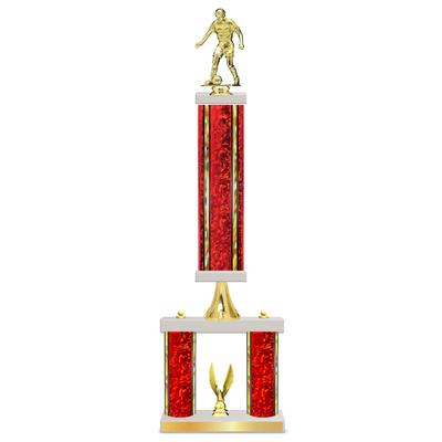 Personalised 3 Column Soccer Trophy / Award 23" – 26" Custom Figurines & Plate