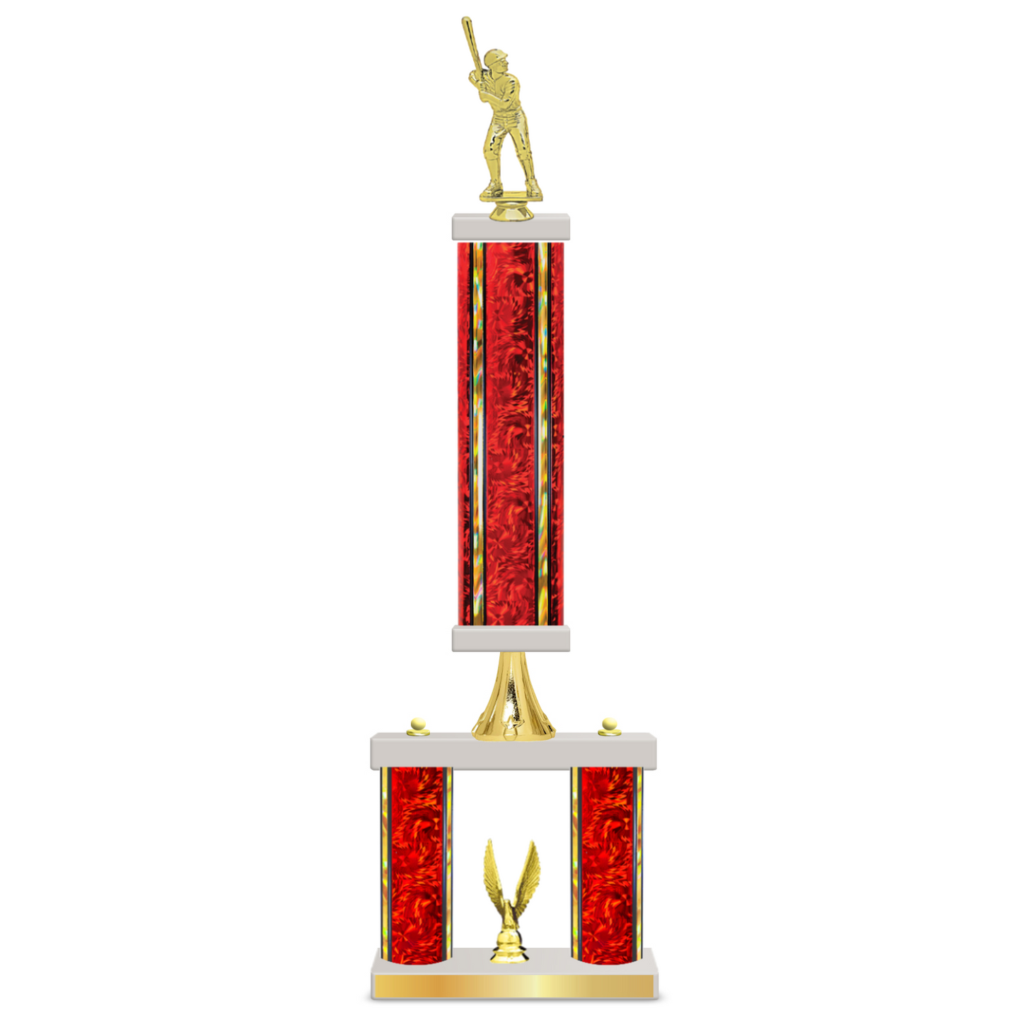 Personalised 3 Column Baseball Trophy / Award 23" – 26" Custom Figurines & Plate