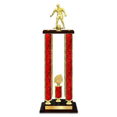 Personalised 4  Column Soccer Trophy / Award 34" – 38" Custom Figurines & Plate