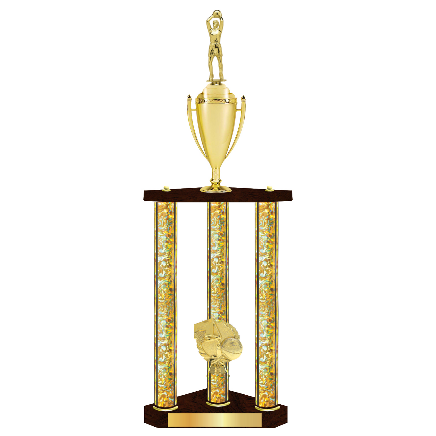 Personalised 3 Column Basketball  Trophy / Award 32" – 36" Custom Figurines & Plate