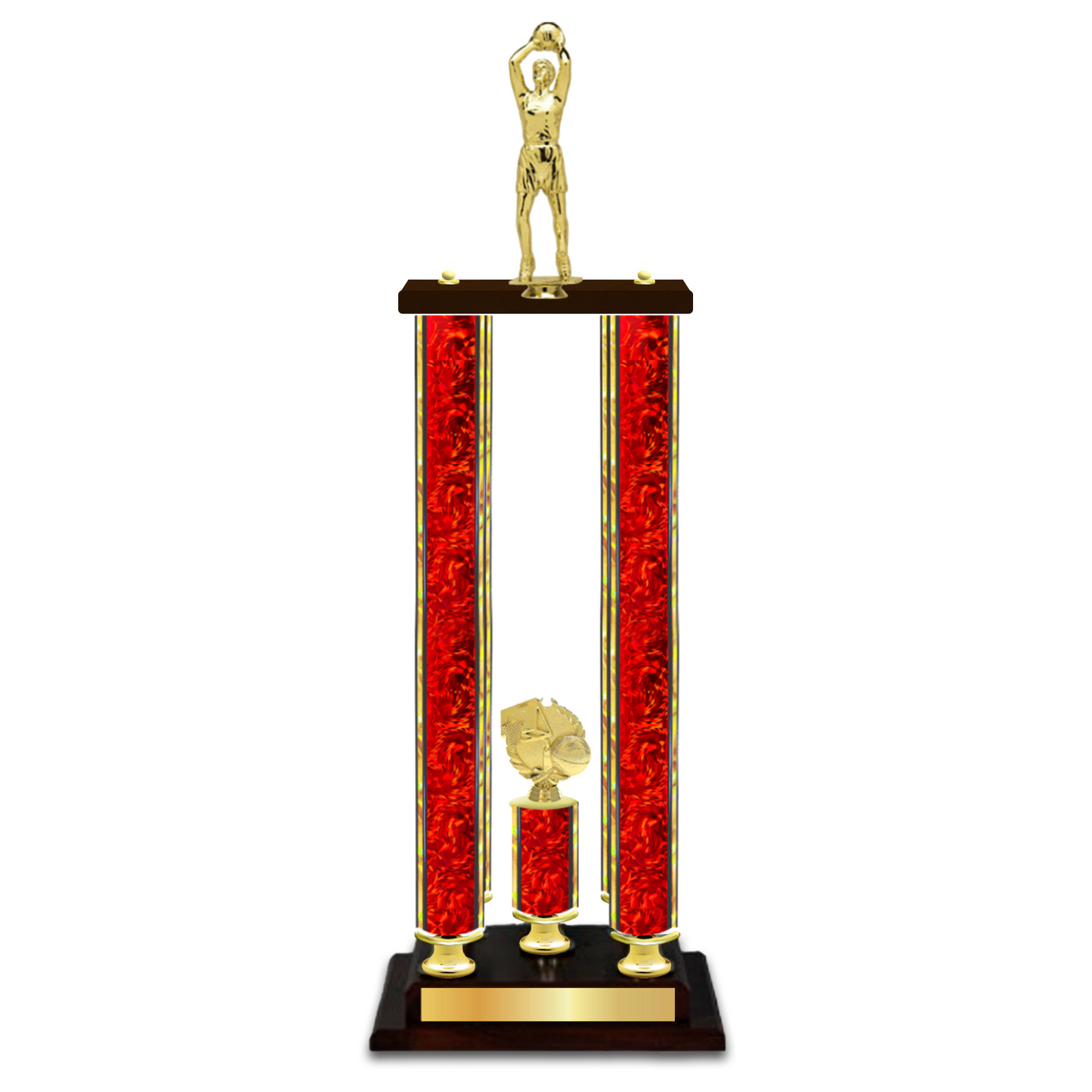 Personalised 4 Basketball Column Trophy / Award 34" – 38" Custom Figurines & Plate