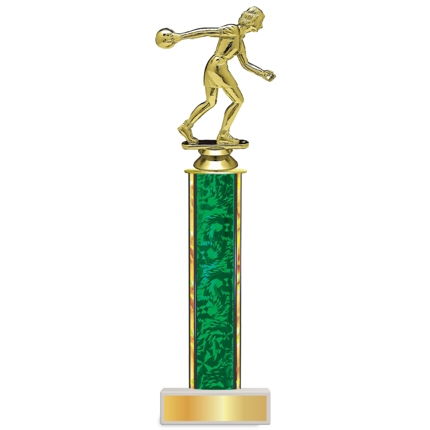 Personalised Bowling  Column Trophy / Award 9 3/4"– 12 3/4" Custom Figurine & Plate