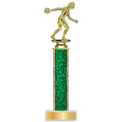 Personalised Bowling  Column Trophy / Award 9 3/4"– 12 3/4" Custom Figurine & Plate