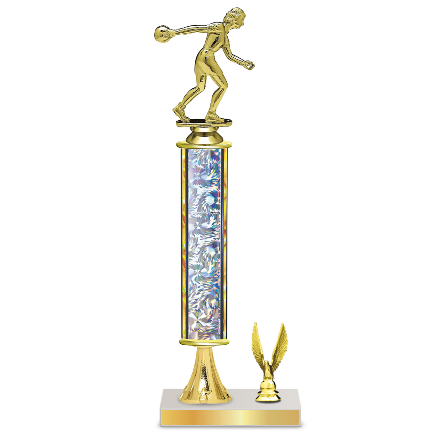 Personalised Bowling Column Trophy / Award 13"– 16" Custom Figurine & Plate