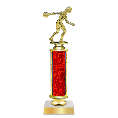 Personalised Bowling Column Trophy / Award 9"–12" Custom Figurine & Plate