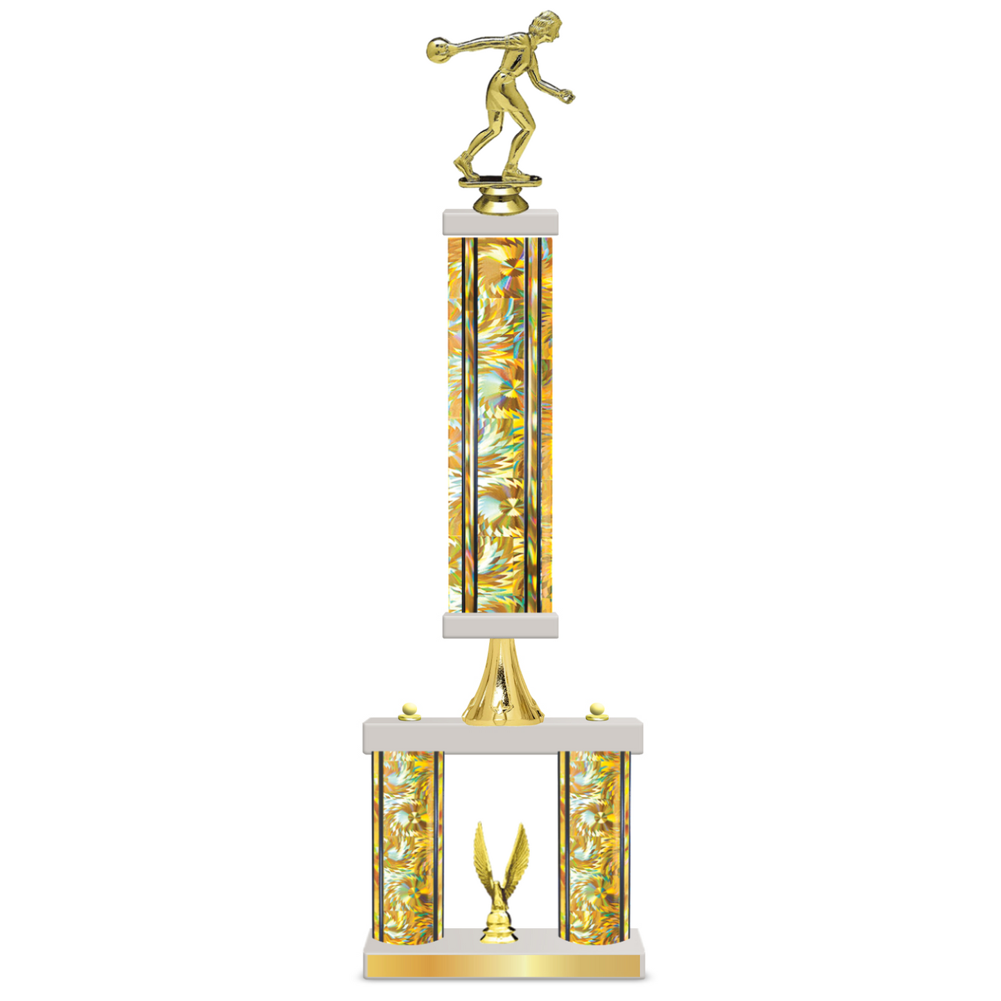 Personalised 3 Column Bowling Trophy / Award 23" – 26" Custom Figurines & Plate