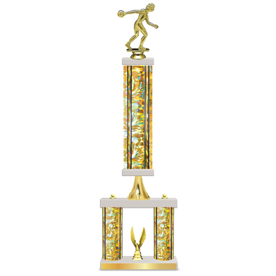 Personalised 3 Column Bowling Trophy / Award 23" – 26" Custom Figurines & Plate
