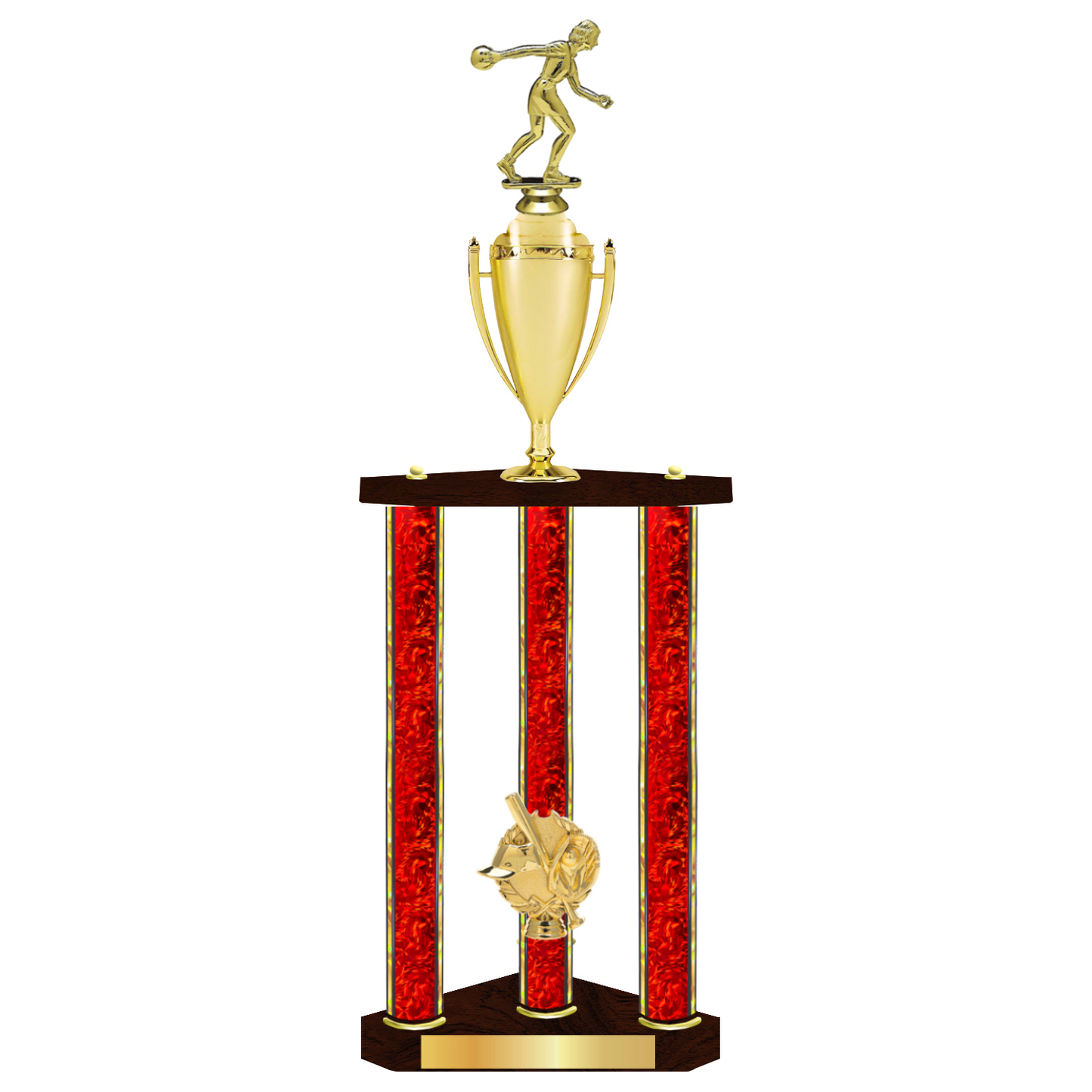 Personalised 3 Column Bowling Trophy / Award 32" – 36" Custom Figurines & Plate