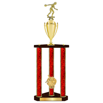 Personalised 3 Column Bowling Trophy / Award 32" – 36" Custom Figurines & Plate
