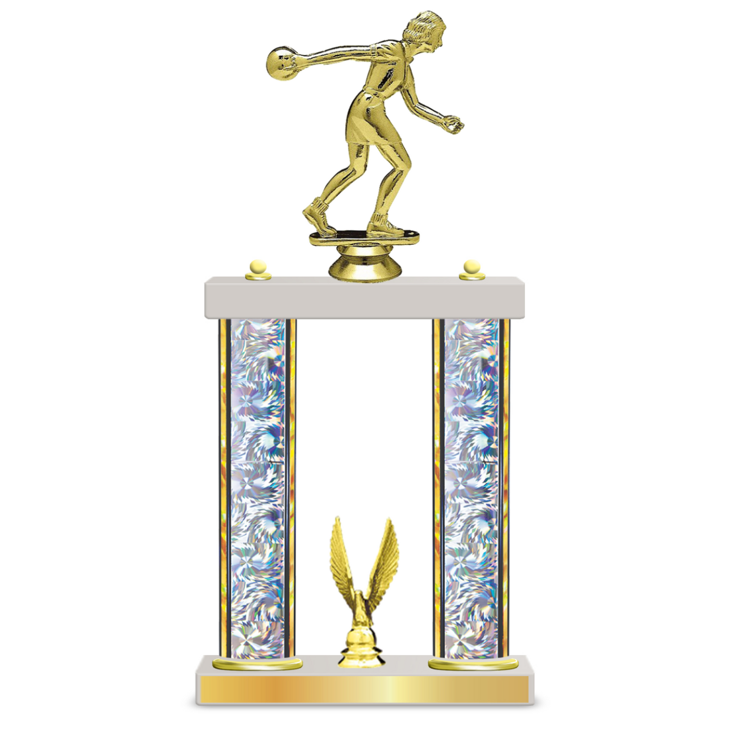 Personalised 2 x Column Bowling Trophy / Award 13 1/2" – 16 1/2" Custom Figurines & Plate