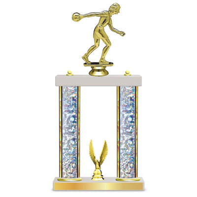 Personalised 2 x Column Bowling Trophy / Award 13 1/2" – 16 1/2" Custom Figurines & Plate