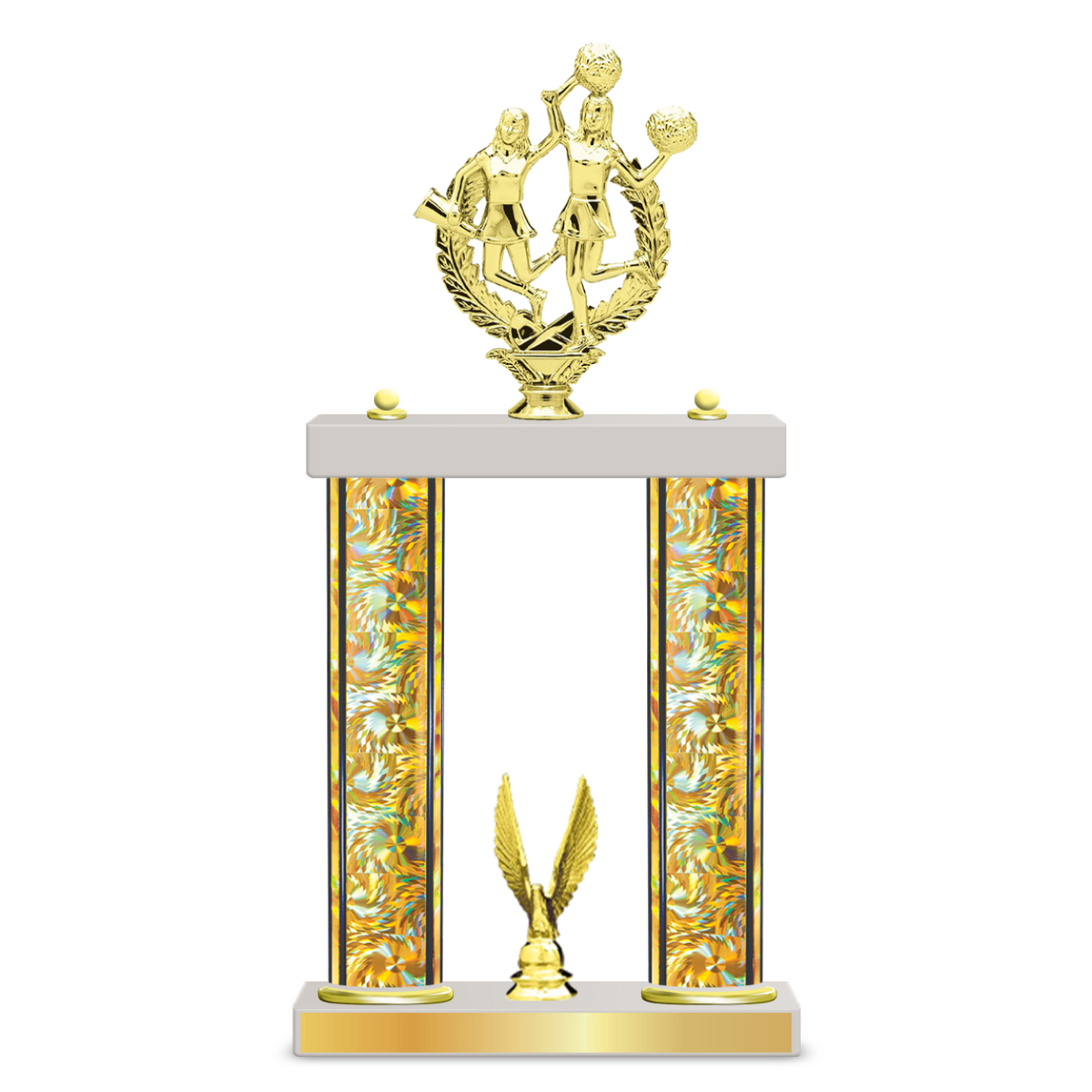 Personalised 2 x Column Cheerleading Trophy / Award 13 1/2" – 16 1/2" Custom Figurines & Plate