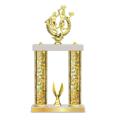 Personalised 2 x Column Cheerleading Trophy / Award 13 1/2" – 16 1/2" Custom Figurines & Plate