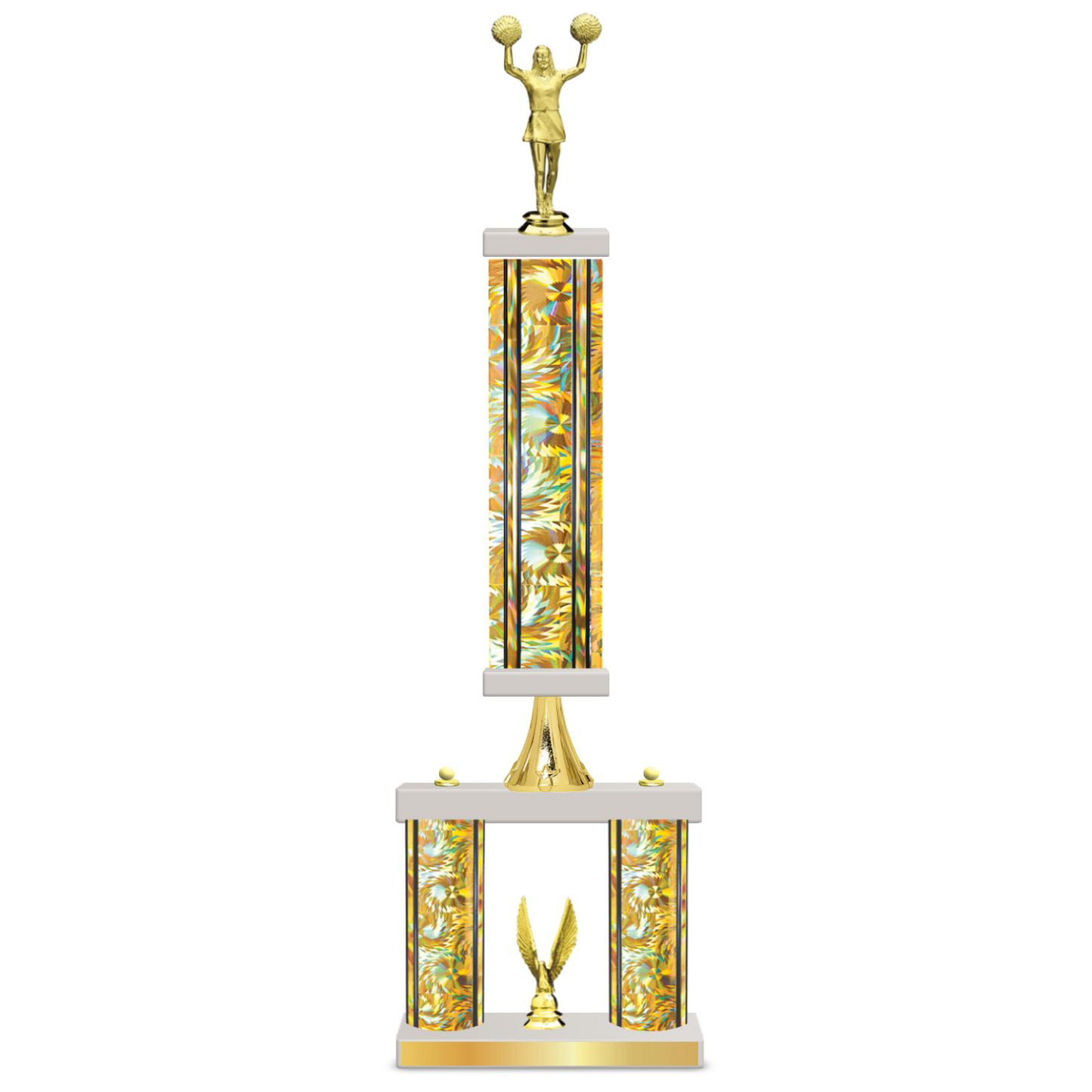 Personalised 3 Column Cheerleading Trophy / Award 23" – 26" Custom Figurines & Plate