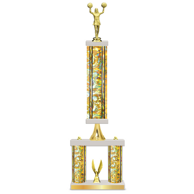 Personalised 3 Column Cheerleading Trophy / Award 23" – 26" Custom Figurines & Plate