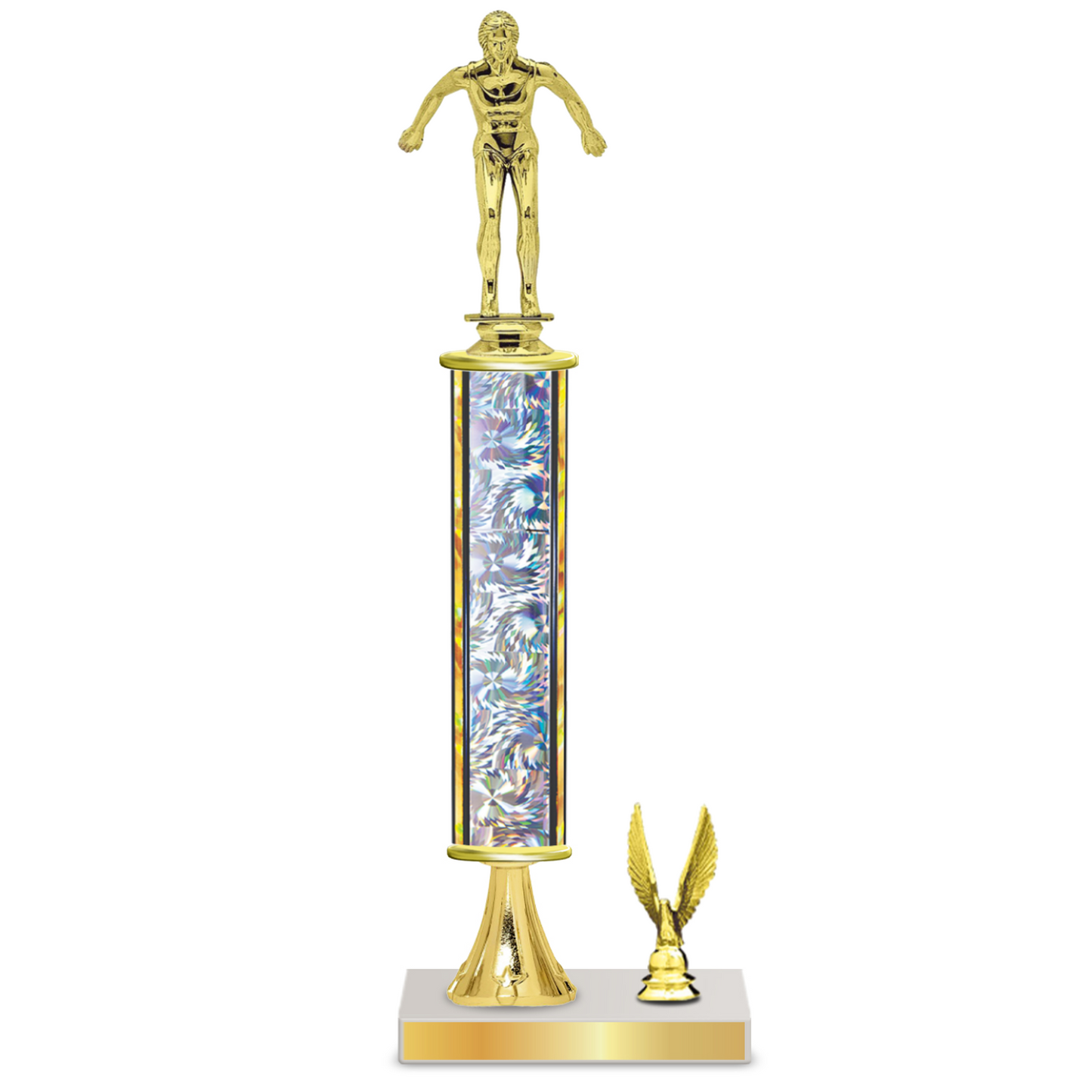 Personalised Swimming Column Trophy / Award 13"– 16" Custom Figurine & Plate