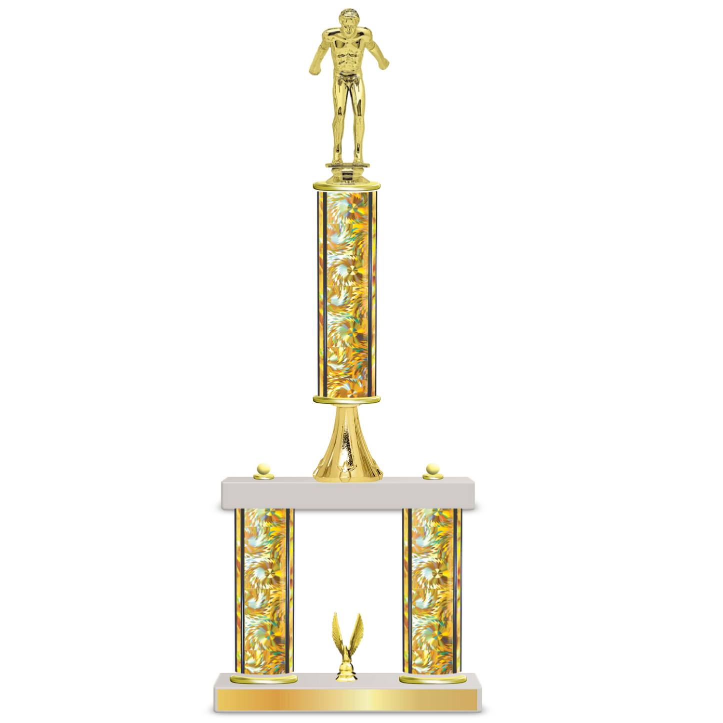 Personalised 3 Column Swimming Trophy / Award 18" – 21" Custom Figurines & Plate